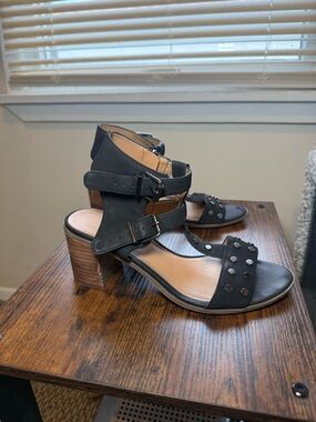 Franco Sarto Black Studded Block Heel Sandals